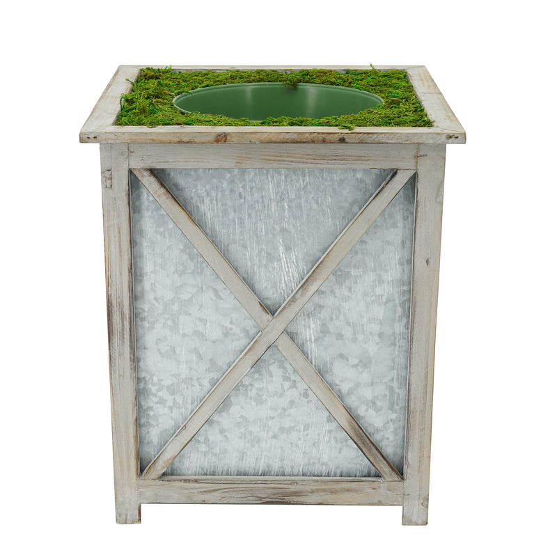 Grey Crisscross Wood/Metal Planter