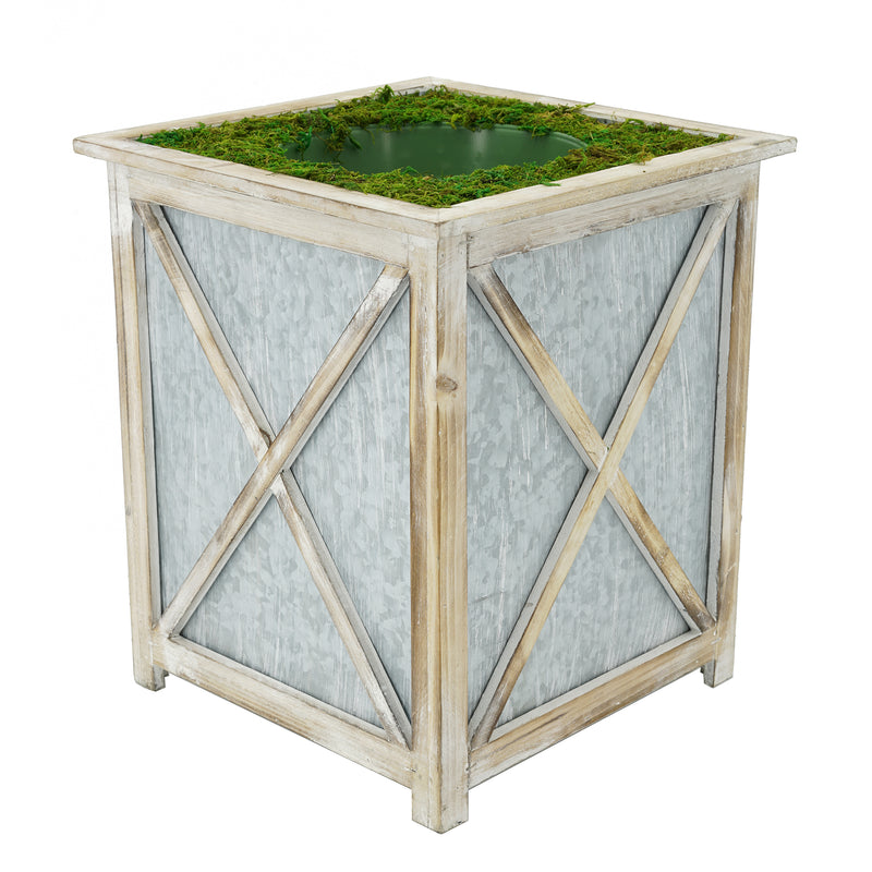 White Crisscross Wood/Metal Planter