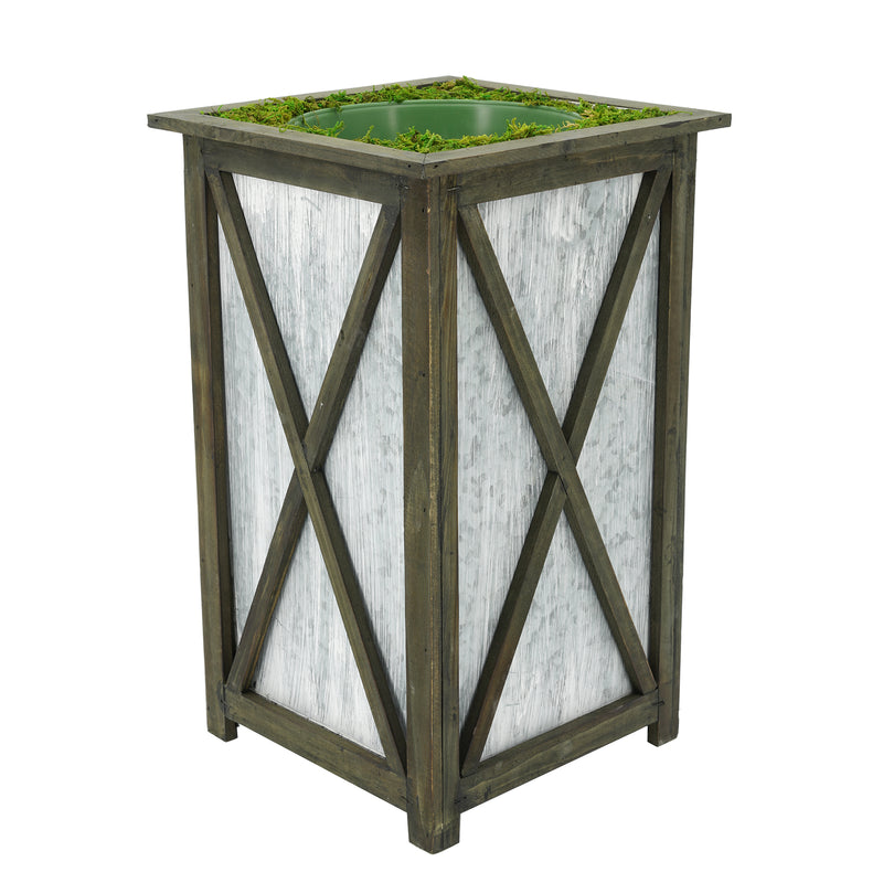 Large Tall Crisscross Wood/Metal Planter Pot-in-a-Pot