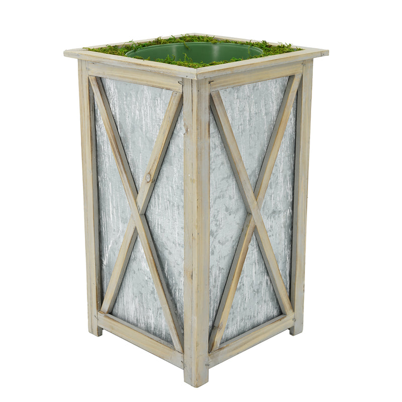 Large Tall Crisscross Wood/Metal Planter Pot-in-a-Pot