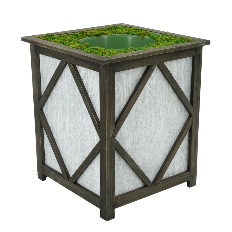 Large Stout Diamond Wood/Metal Planter Pot-in-a-Pot