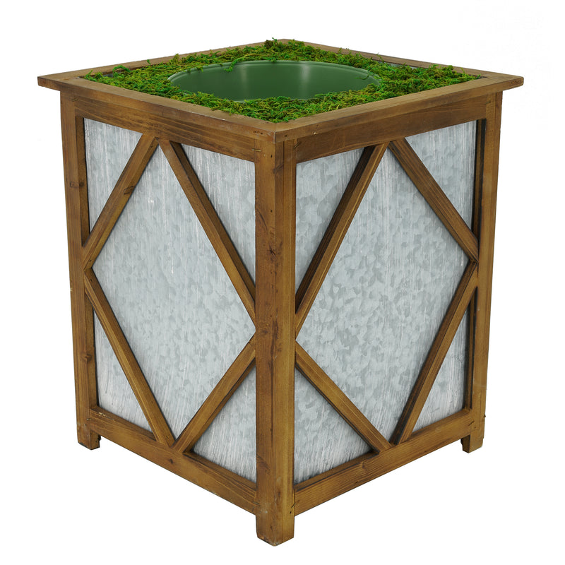 Large Stout Diamond Wood/Metal Planter Pot-in-a-Pot