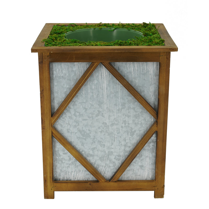 Large Stout Diamond Wood/Metal Planter Pot-in-a-Pot