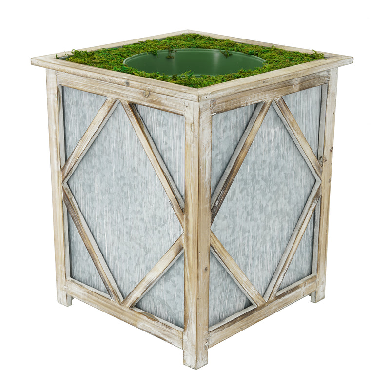 Large Stout Diamond Wood/Metal Planter Pot-in-a-Pot