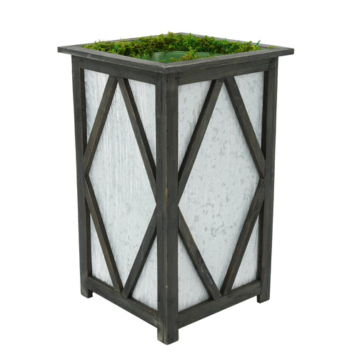 Large Tall Diamond Wood/Metal Planter Pot-in-a-Pot