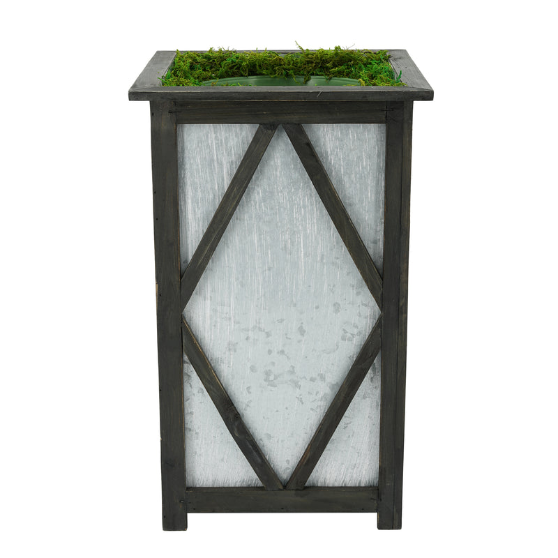 Large Tall Diamond Wood/Metal Planter Pot-in-a-Pot