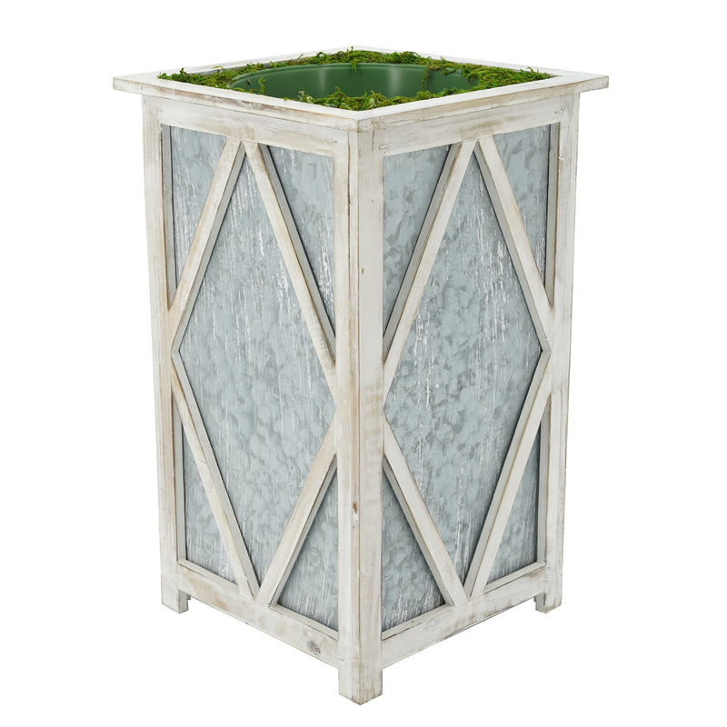 Large Tall Diamond Wood/Metal Planter Pot-in-a-Pot