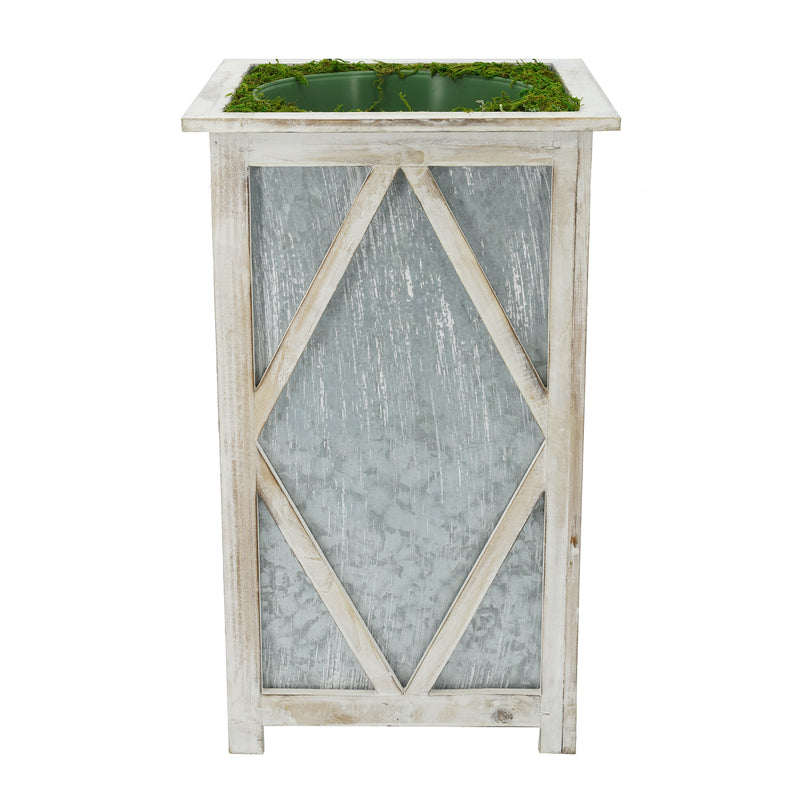 Large Tall Diamond Wood/Metal Planter Pot-in-a-Pot