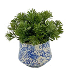 Faux Herbs in Blue Toile Ceramic Vases (Set of 3)