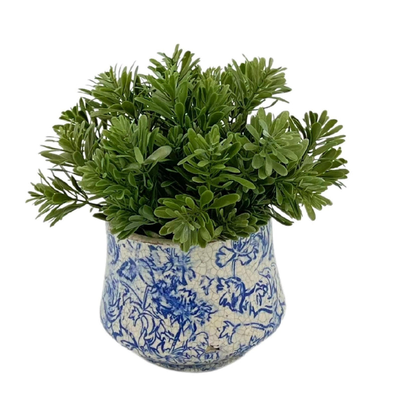 Faux Herbs in Blue Toile Ceramic Vases (Set of 3)