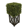 Faux Boxwood Square Topiary in Crisscross Stout Wood/Metal