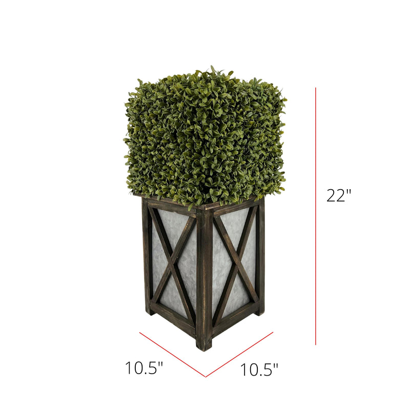 Faux Boxwood Square Topiary in Crisscross Stout Wood/Metal