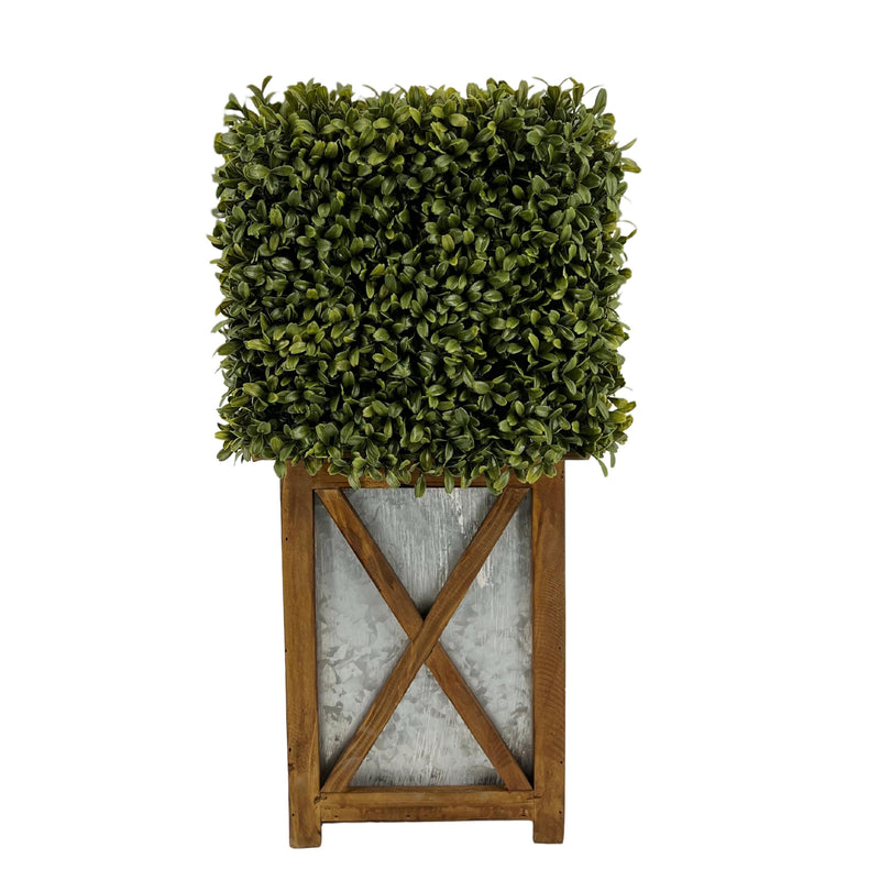 Faux Boxwood Square Topiary in Crisscross Stout Wood/Metal