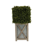 Faux Boxwood Square Topiary in Crisscross Stout Wood/Metal