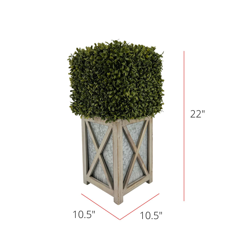 Faux Boxwood Square Topiary in Crisscross Stout Wood/Metal