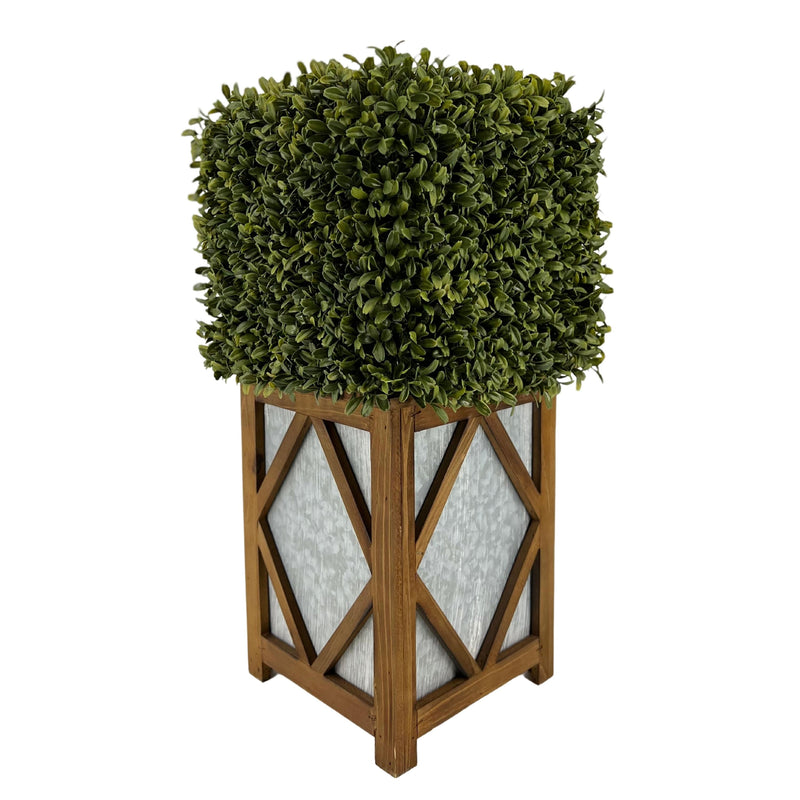 Faux Boxwood Square Topiary in Diamond Stout Wood/Metal