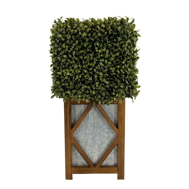 Faux Boxwood Square Topiary in Diamond Stout Wood/Metal