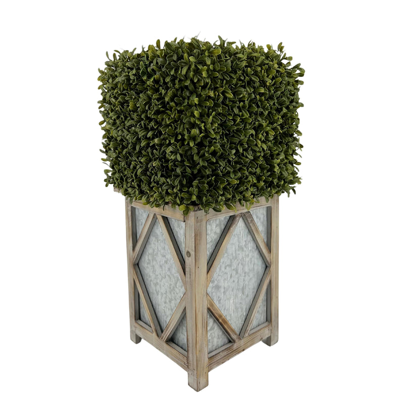 Faux Boxwood Square Topiary in Diamond Stout Wood/Metal