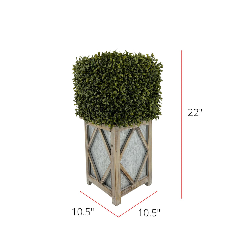 Faux Boxwood Square Topiary in Diamond Stout Wood/Metal