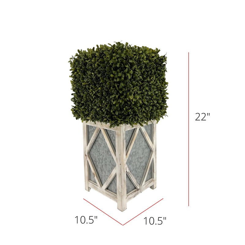 Faux Boxwood Square Topiary in Diamond Stout Wood/Metal