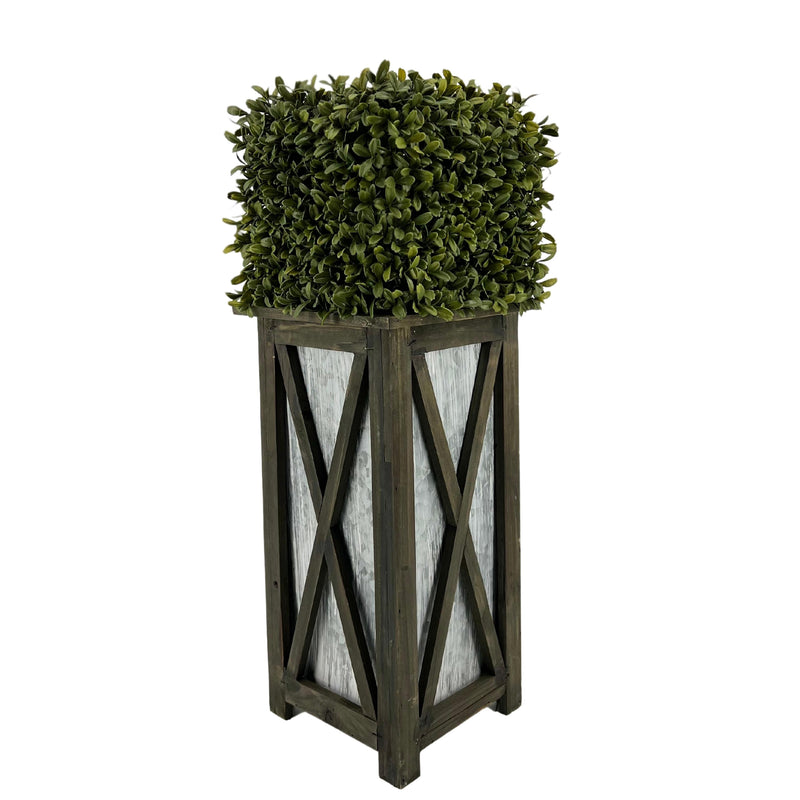 Faux Boxwood Square Topiary in Crisscross Tall Wood/Metal