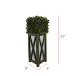 Faux Boxwood Square Topiary in Crisscross Tall Wood/Metal