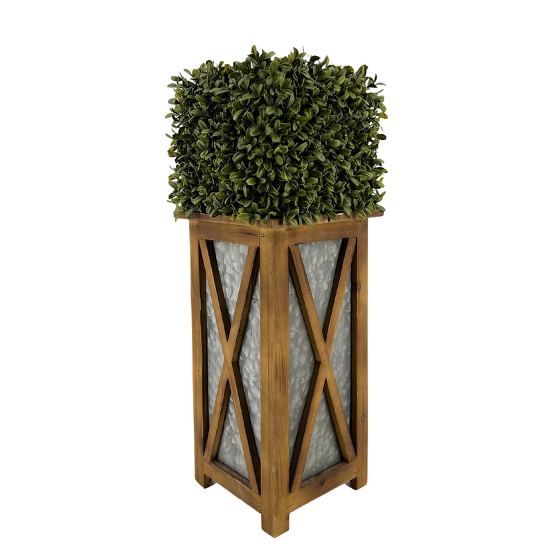 Faux Boxwood Square Topiary in Crisscross Tall Wood/Metal