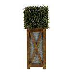 Faux Boxwood Square Topiary in Crisscross Tall Wood/Metal