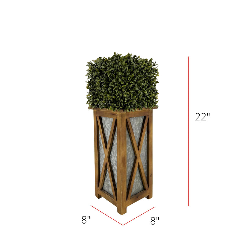 Faux Boxwood Square Topiary in Crisscross Tall Wood/Metal