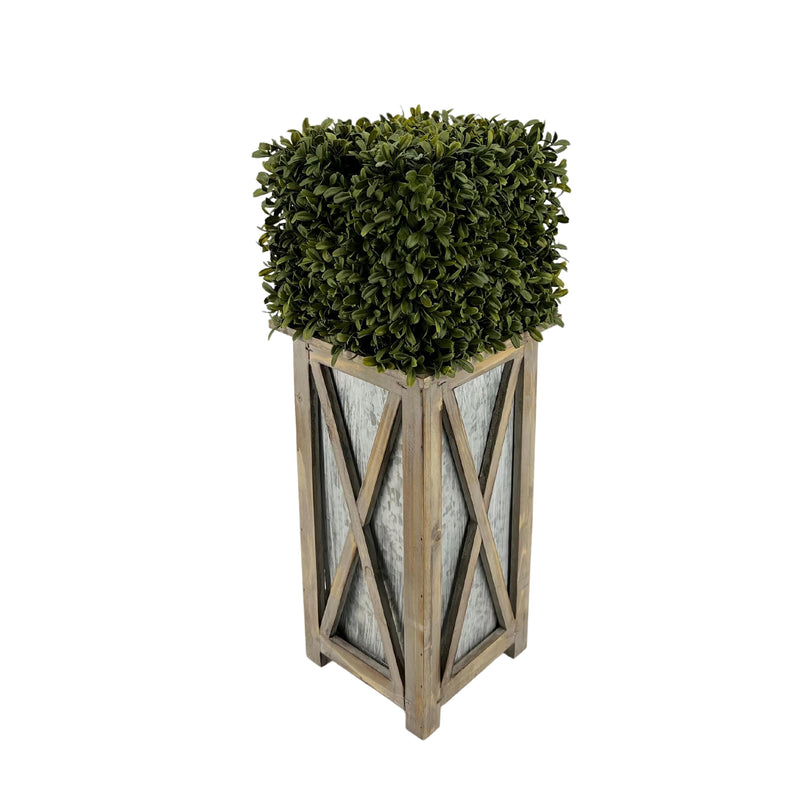 Faux Boxwood Square Topiary in Crisscross Tall Wood/Metal