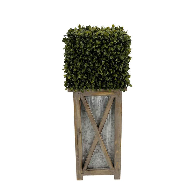 Faux Boxwood Square Topiary in Crisscross Tall Wood/Metal