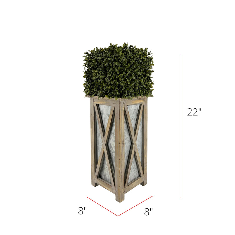 Faux Boxwood Square Topiary in Crisscross Tall Wood/Metal