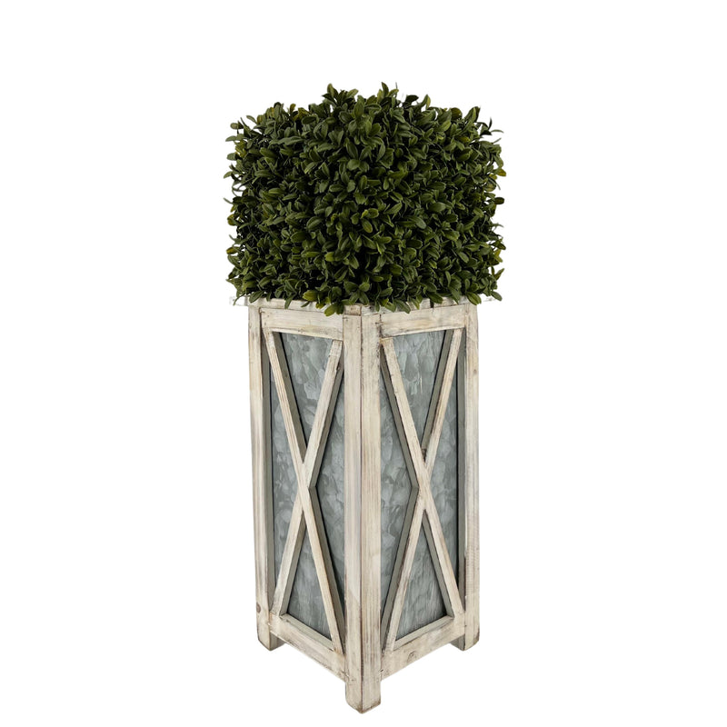 Faux Boxwood Square Topiary in Crisscross Tall Wood/Metal