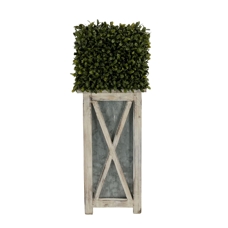 Faux Boxwood Square Topiary in Crisscross Tall Wood/Metal