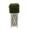 Faux Boxwood Square Topiary in Crisscross Tall Wood/Metal