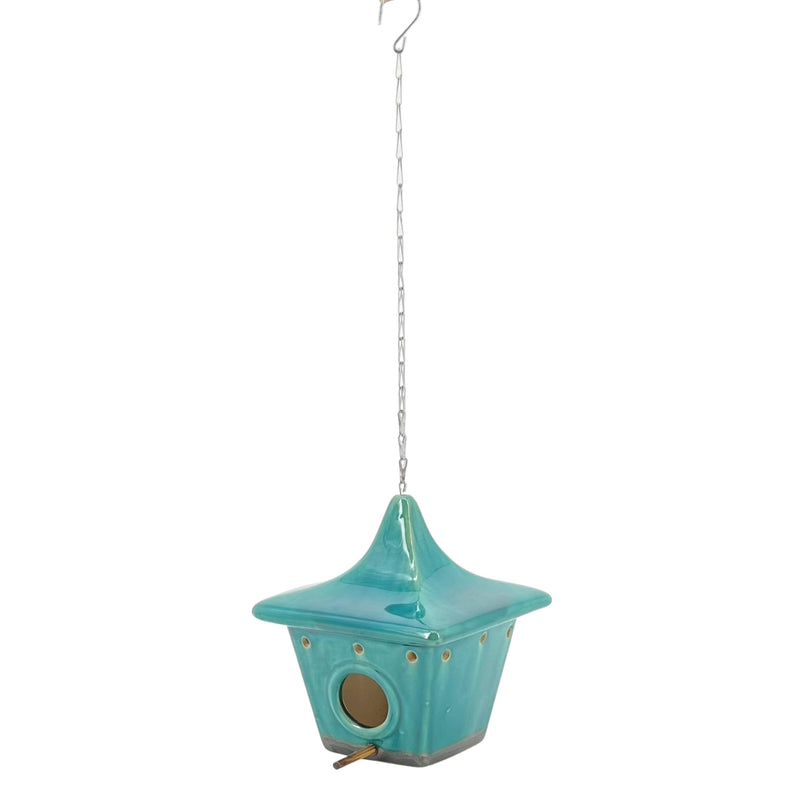 Ceramic 9" Square Pagoda Birdhouse