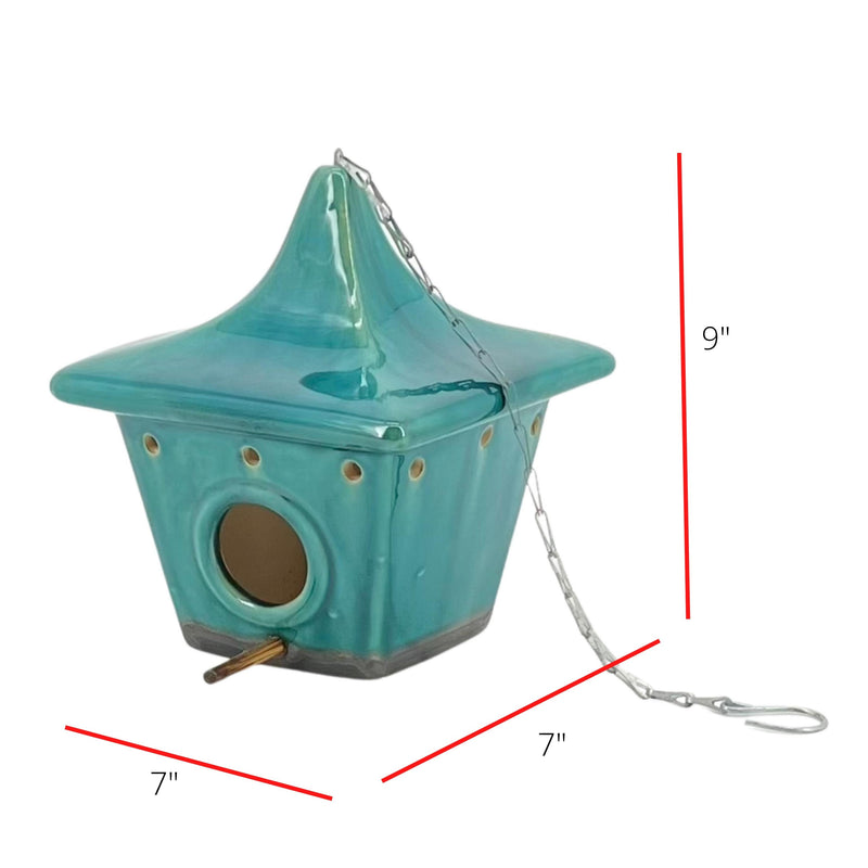 Ceramic 9" Square Pagoda Birdhouse