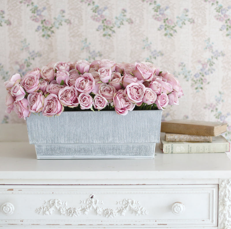 Shabby Chic® Antique Pink Roses in Distressed Zinc Ledge Planter