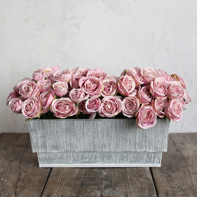 Shabby Chic® Antique Pink Roses in Distressed Zinc Ledge Planter