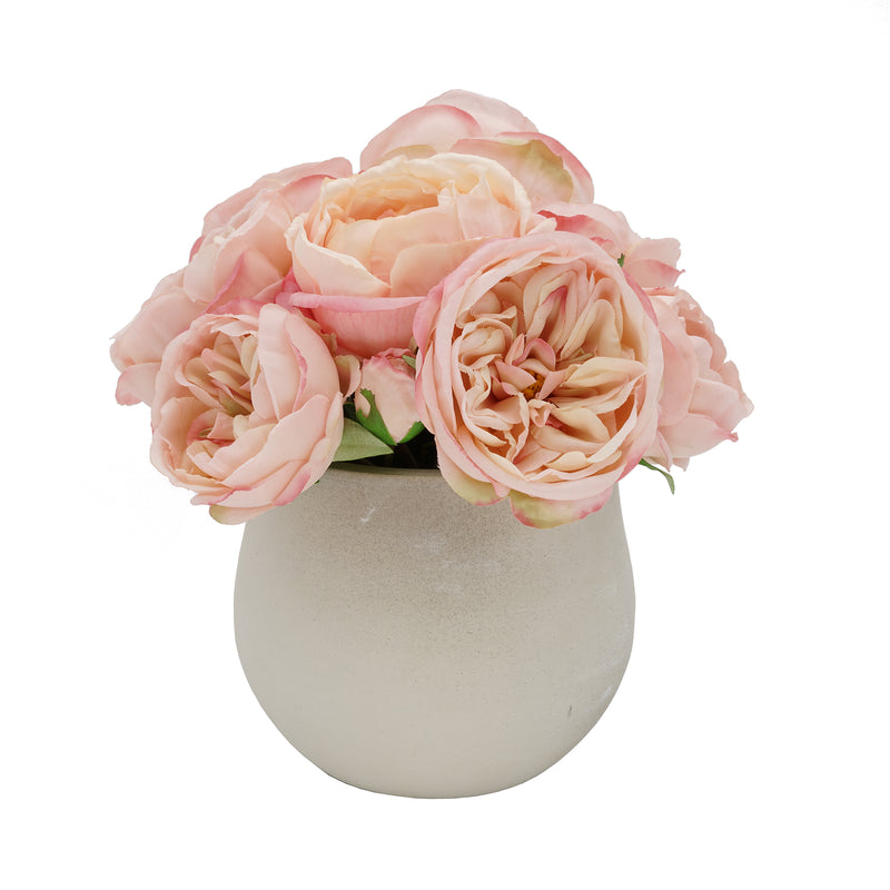 Shabby Chic® Wonky Pink Cabbage Roses in Off-White Ceramic Vase