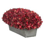 Artificial Burgundy Hydrangea in Grey-Washed Wood Ledge