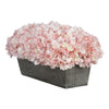 Artificial Pink Hydrangea in Grey-Washed Wood Ledge