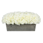 Artificial White Hydrangea in Grey-Washed Wood Ledge