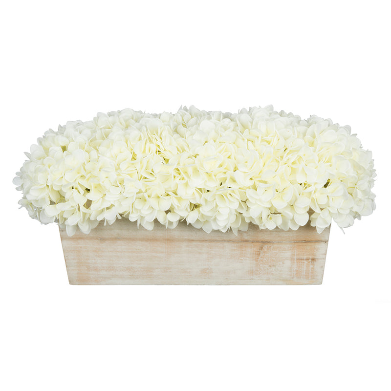 Artificial Hydrangea in White-Washed Wood Ledge white