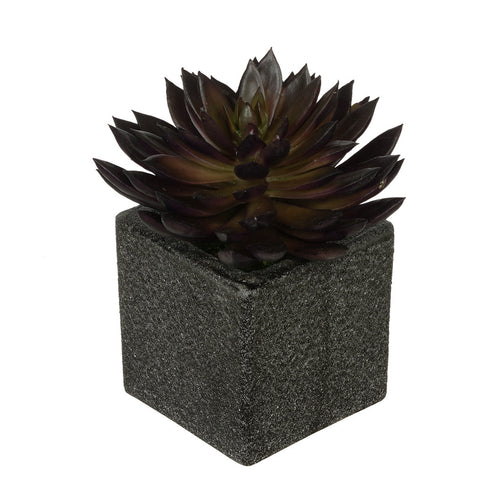 Artificial Pointed Echeveria in Sandy-Texture Cube Ceramic