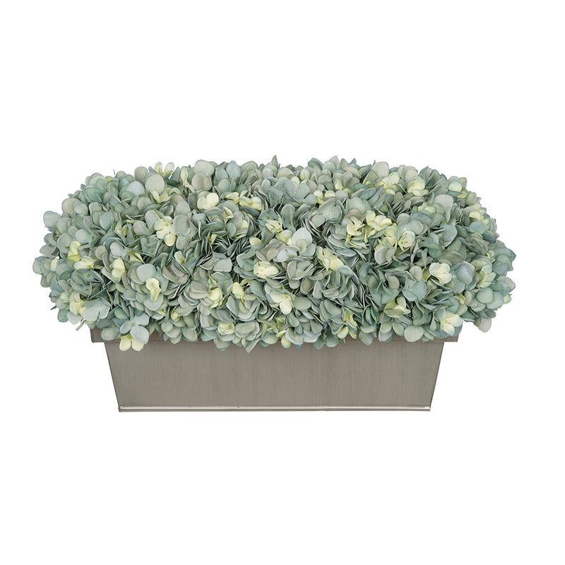 Artificial Teal Hydrangea in Gloss Silver Zinc Rectangle House of Silk Flowers®