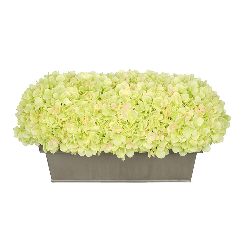 Artificial Green Hydrangea in Gloss Silver Zinc Rectangle House of Silk Flowers®