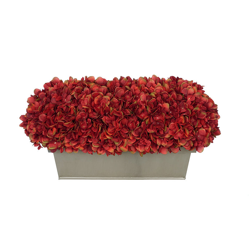 Artificial Burgundy Hydrangea in Gloss Silver Zinc Rectangle House of Silk Flowers®