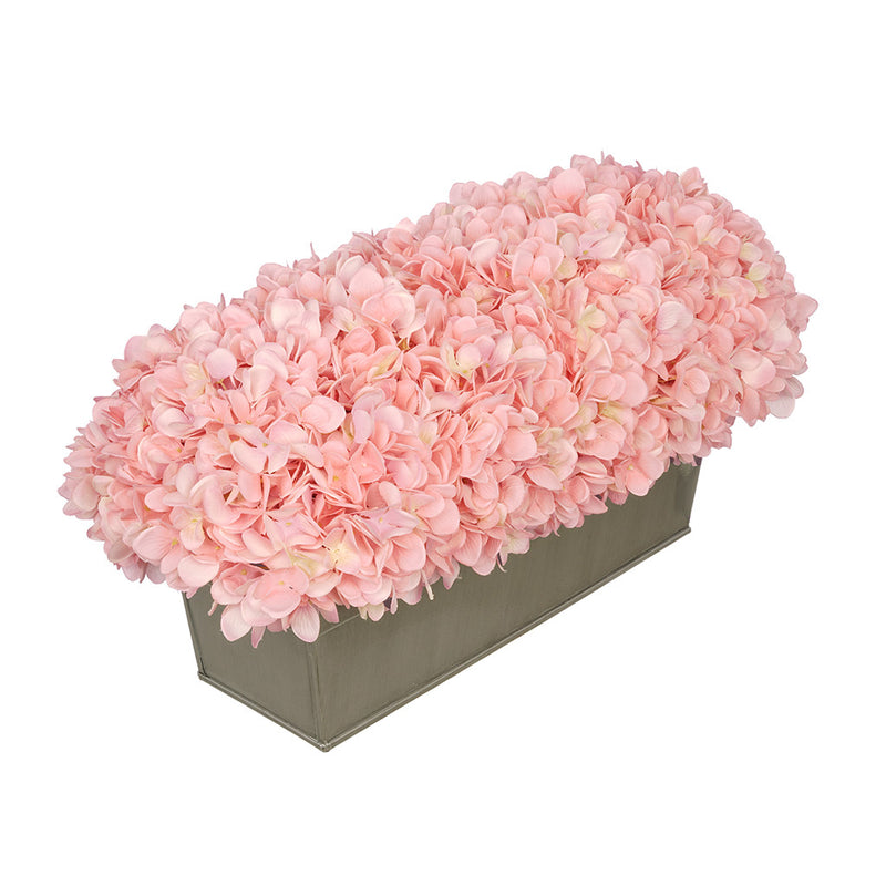 Artificial Pink Hydrangea in Gloss Silver Zinc Rectangle House of Silk Flowers®