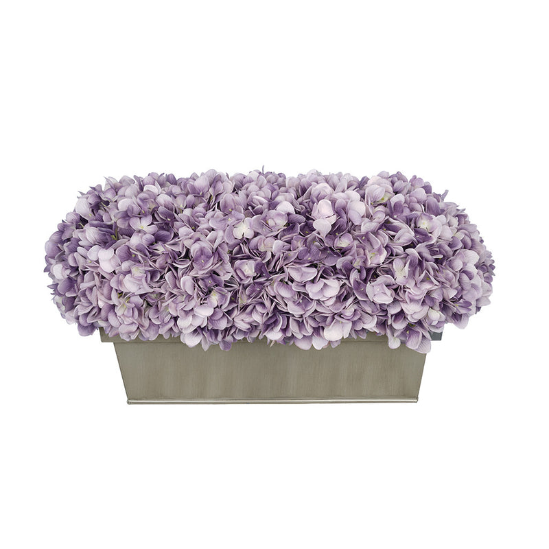 Artificial Lavender Hydrangea in Gloss Silver Zinc Rectangle House of Silk Flowers®